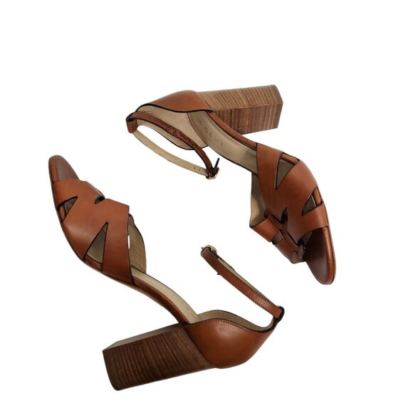 M. GEMI Shoes Womens 40.5 9.5 Brown Tan Heel Sandals Block Heel Ankle Strap Twee - Picture 2 of 8